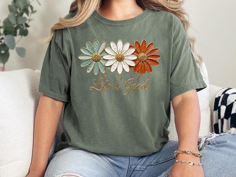 Comfort Colors® Life Is Good Tshirt, Daisy Floral Positive Quote Gift image 9