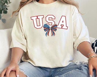 Comfort Colors® USA Coquette Bow Shirt, Patriotic 4th of July Gift