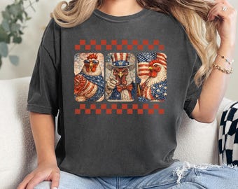 Comfort Colors® 4th of July Chicken Shirt, USA Rooster Tee, Patriotic Chicken Lover Gift