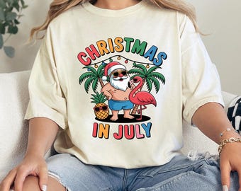 Comfort Colors® Christmas In July Shirt, Tropical Santa T-Shirt, Funny Summer Xmas Gift