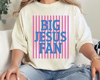 Comfort Colors® Big Jesus Fan Striped Tshirt, Christian Church Mother Gift
