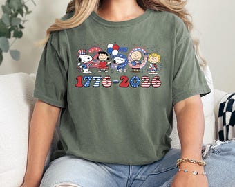Comfort Colors® USA 250th Anniversary Shirt, Cute Cartoon Friends America Gift