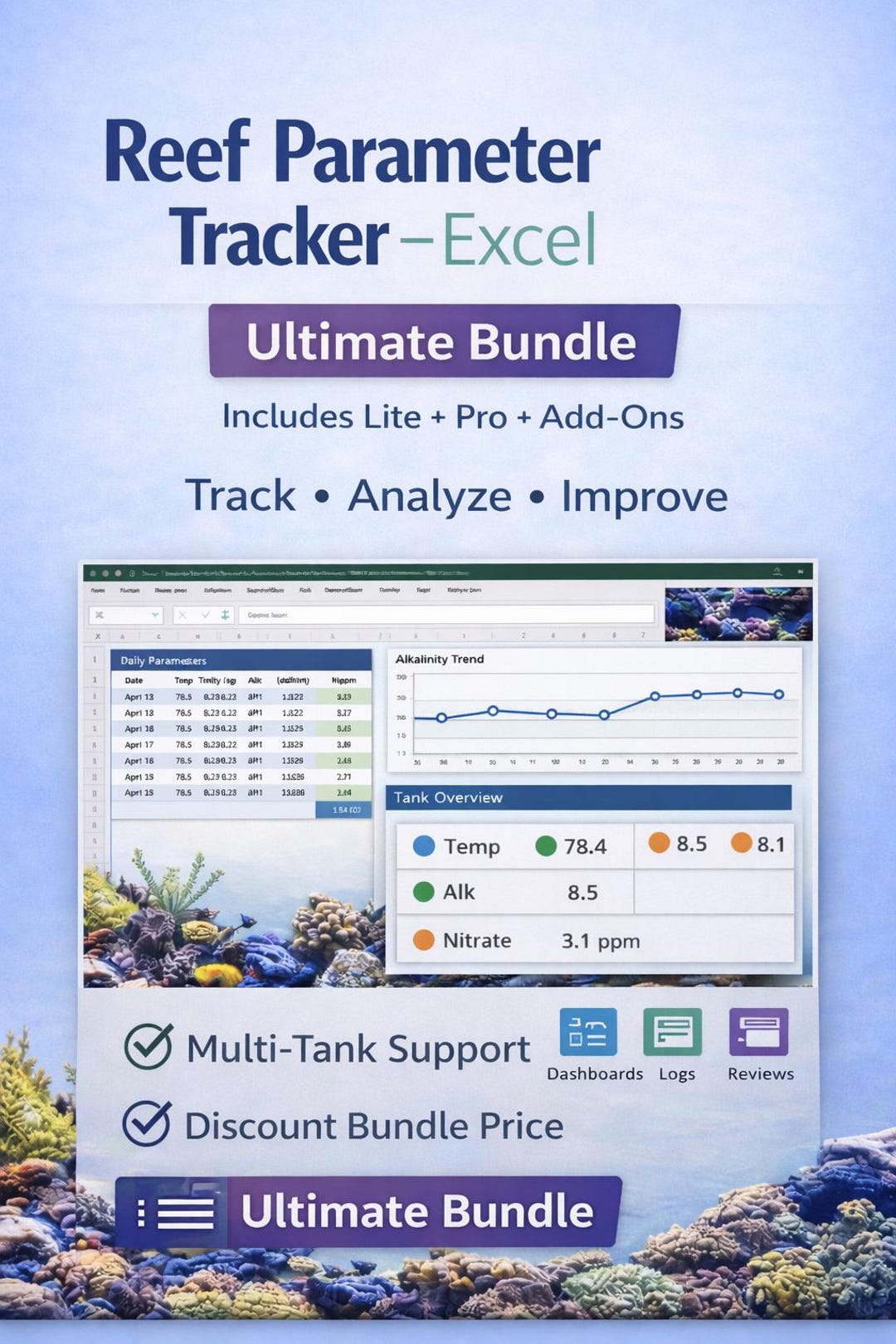 Reef Tank Parameter Tracker Excel Dashboard Logs Reef Management Photo Inspiration