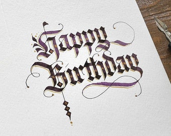 calligraphy custom happy birthday card for boyfriend, handmade card for husband, unique birthday card for mom, beautiful birthday card