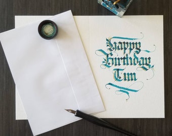 Personalized birthday card, Gothic calligraphy, Happy Birthday card, custom birthday card, calligraphy card, greeting card, calligraphy gift