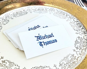 Gothic calligraphy medieval wedding reception placecards, handwritten place cards, wedding reception essentials, dinner party supplies,