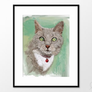 Cat memorial portrait, digital painting from photo, custom pet portrait, cat memorial gift personalized, pet memorial gift, Giclee fine art image 2
