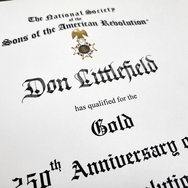 Custom calligraphy service, handwritten Gothic calligraphy on YOUR preprinted diploma, degree, award certificate