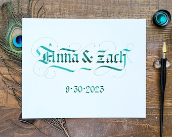 Calligraphy couple name sign, paper anniversary gift for couple, wedding gift for bride