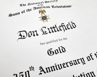 Custom calligraphy service, handwritten Gothic calligraphy on YOUR preprinted diploma, degree, award certificate