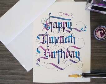 Gothic Happy Birthday card, luxury birthday card, personalized greeting card, made to order, gift for him, gift for her, calligraphy card