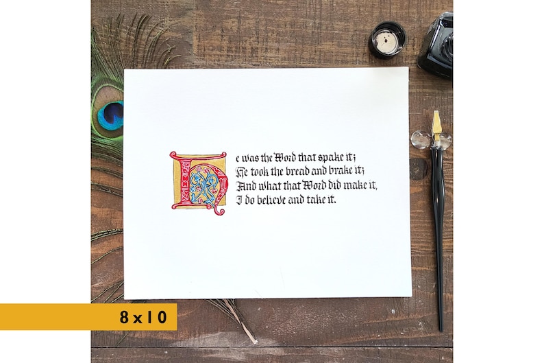 Custom illuminated manuscript, medieval illumination, Gothic calligraphy art, handwritten quote, bible verse art, handmade medieval gift image 1