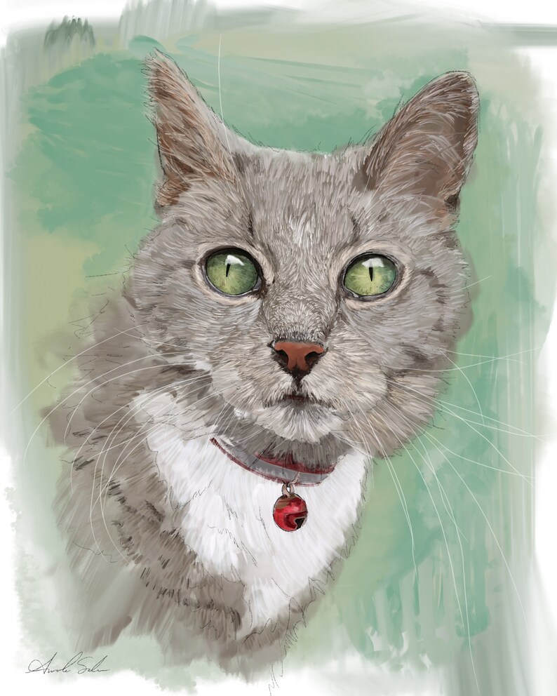 Cat memorial portrait, digital painting from photo, custom pet portrait, cat memorial gift personalized, pet memorial gift, Giclee fine art image 3