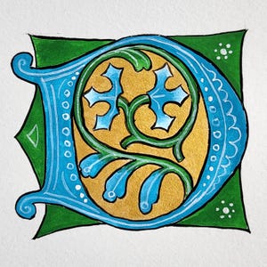 personalized initial art, medieval decor, illuminated initial gift for mom, old english initial for wall, custom hand painted letters,
