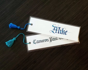 personalized name calligraphy bookmark with tassel, hand lettered bookmarks, bookish gifts for mom, paper bookmark gift for book lovers