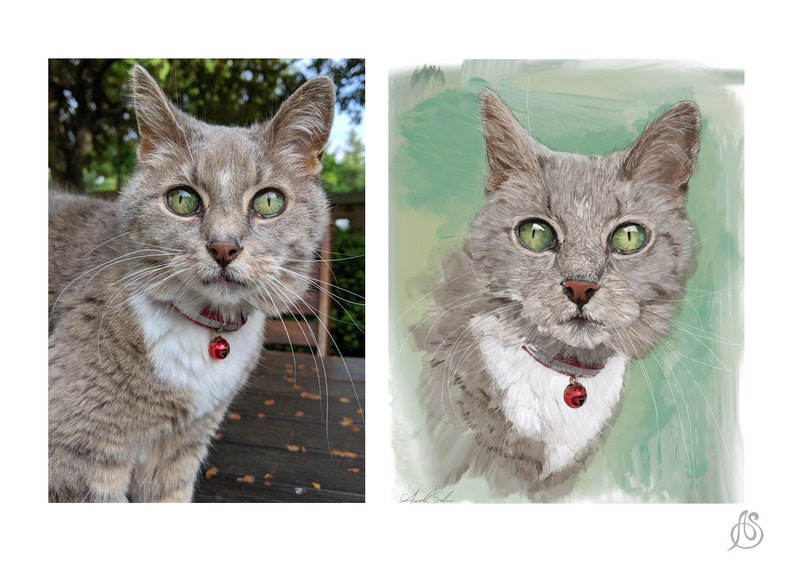 Cat memorial portrait, digital painting from photo, custom pet portrait, cat memorial gift personalized, pet memorial gift, Giclee fine art image 1