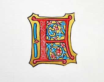 personalized initial art, medieval decor, illuminated initial gift for mom, old english initial for wall, custom hand painted letters,