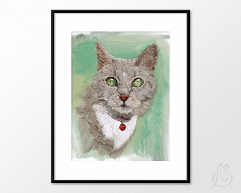 Cat memorial portrait, digital painting from photo, custom pet portrait, cat memorial gift personalized, pet memorial gift, Giclee fine art image 2