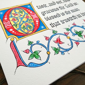 Custom illuminated manuscript, medieval illumination, Gothic calligraphy art, handwritten quote, bible verse art, handmade medieval gift image 10