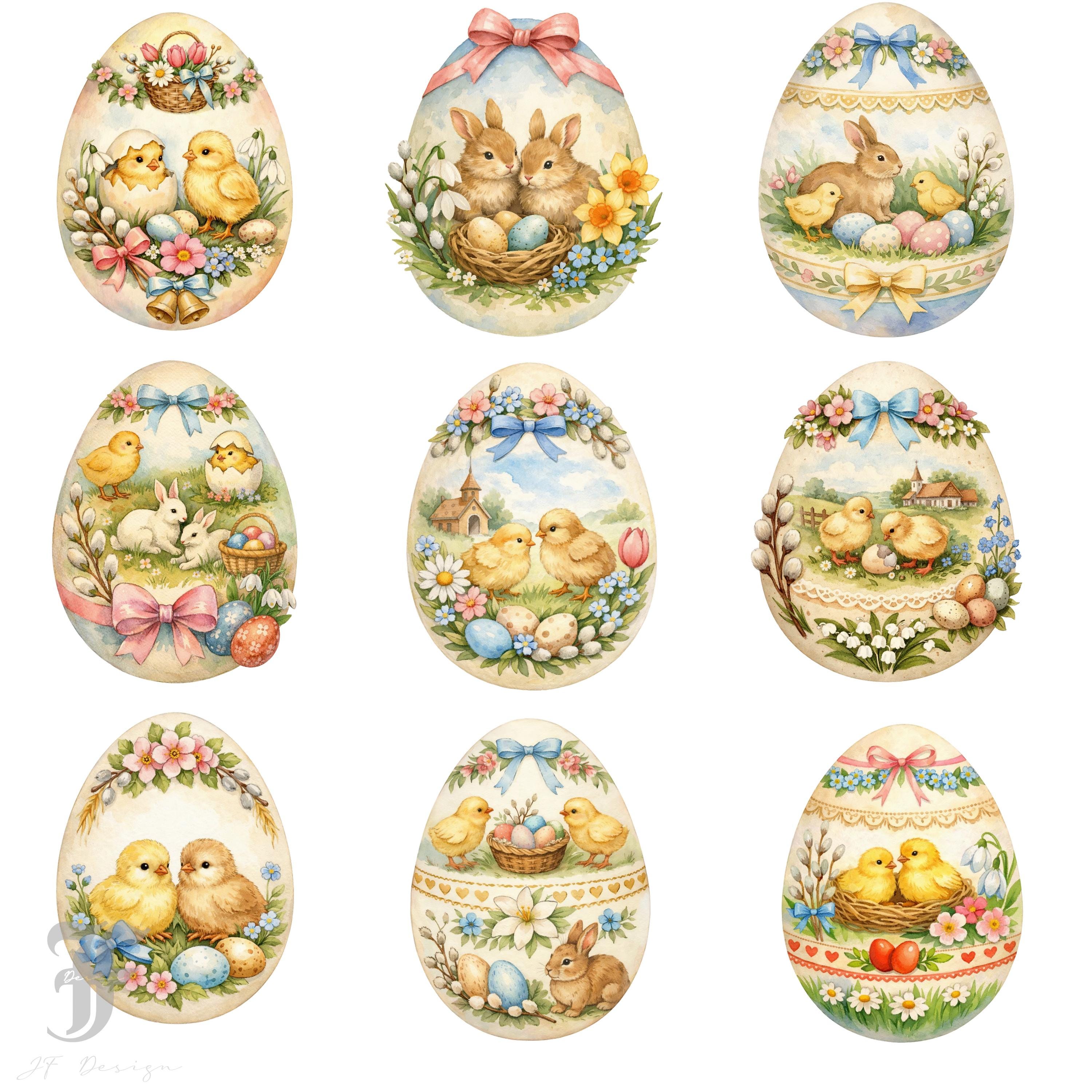 Easter Egg Watercolor Clipart 42 PNG Bundle, Chicks & Bunnies, Spring ...