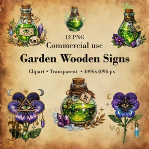 Embroidered Potion Bottles, Magical Fantasy Elixirs, Witchy Floral Jar PNG, Embroidery Flower Vials, Gothic Botanical Junk Journal