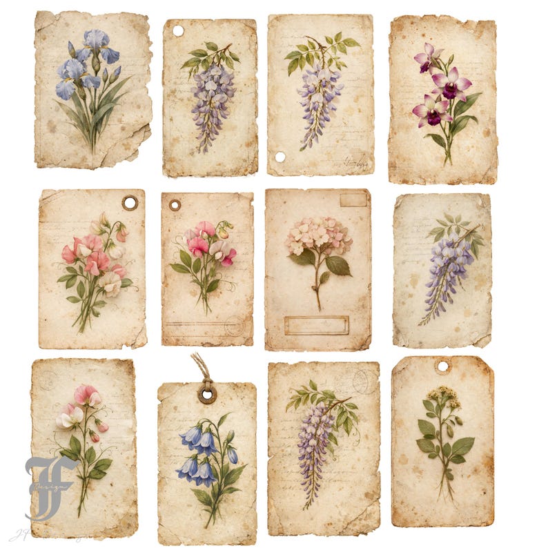 Vintage Botanical Tags Clipart, Herbarium Junk Journal Kit, Dried ...