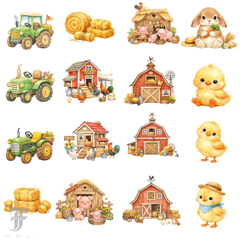Watercolor Farm Animals Clipart – Rustic Nursery Graphics (100 PNG) - Etsy
