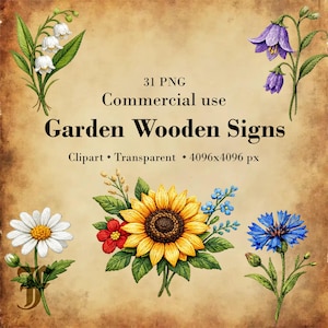 Embroidered Flowers Clipart, Realistic Floral Embroidery PNG,Wildflower Patch Graphics, Poppies Sunflower Lily Daisy, Botanical Junk Journal