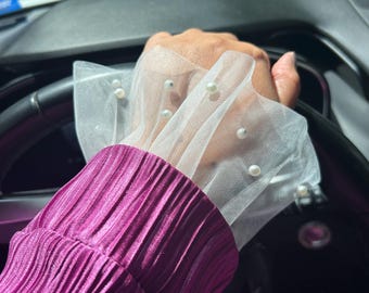 Faux Layered Shirt Sleeves  | Pearl Tulle Sleeve Cuffs | Women's Accessory