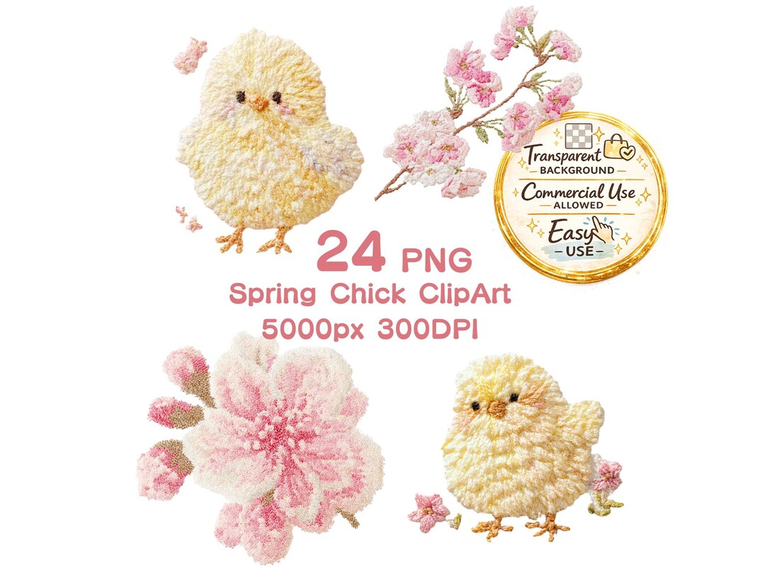 Spring Chicks Vector Spring Chick Clipart Bundle – 24 Cute Baby Chicks PNG, Sakura Pastel ...
