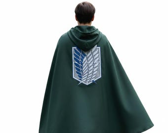 Scout Regiment Cloak, Green Wool Hooded Cape for Men, Attack on Titan Cosplay