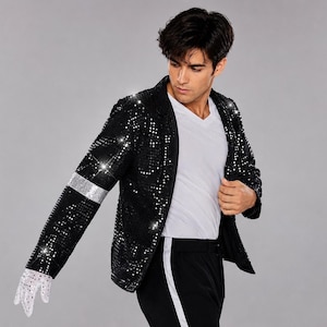 Męski płaszcz Popstar Black z lat 80. – kurtka inspirowana stylem Moonwalk inspirowanym Michaelem Jacksonem