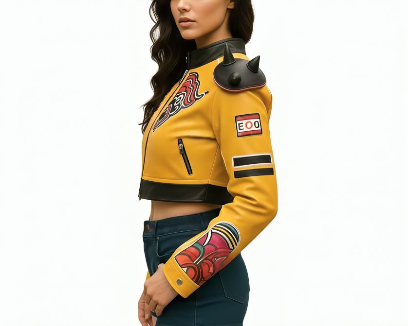 Handmade Yellow Leather Jacket, Rumi K-pop Demon Hunters Cosplay, Women ...