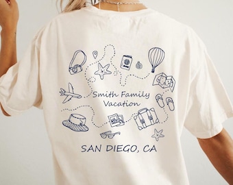 Custom Travel T-Shirt, Comfort Colors Family Vacation Shirt, Matching Trip Tee, Custom Name & Destination Shirt, Holiday Travel T-Shirt