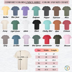Comfort Color t-shirt short sleeve unisex adult color and size chart