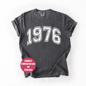 Chemise personnalisée pour l'année de naissance, t-shirt rétro aux couleurs confortables, police et couleur au choix, cadeau d'anniversaire personnalisé