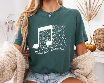 Custom Music Notes T-Shirt for Choir Band Orchestra, Comfort Colors Personalized School Music Group Shirt, Music Lover Gift