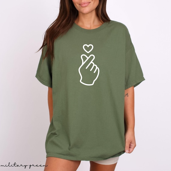 Minimal Korean Finger Heart Shirt, Korean Love Gift, Korean Lover Tee