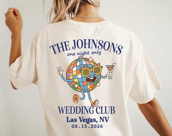 Custom Wedding Party T-Shirt, Comfort Colors Retro Disco Ball Wedding Club Shirt, Destination Wedding Guest Keepsake Tee