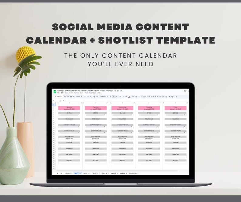Social Media Content Calendar | Google Sheets Shotlist Template ...