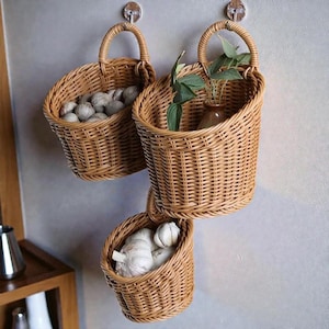 Cesto de parede portátil para pendurar, cesto de armazenamento trançado, vaso de flores portátil, cesto para plantas, para mesa, cozinha, armazenamento de vegetais.