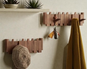 Wooden Accordion Coat Rack Wall Mounted, Mid Century Scandinavian Entryway Organizer, Hat & Key Holder, Space Saving Hallway Storage