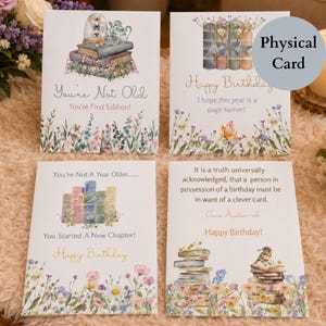 Book Birthday Card Bookworm Celebration Greeting Literary Reader Gift Watercolor Illustration Stationery Notecard Bibliophile Message Writer