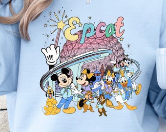 Vintage Disneyworld Epcot Mickey and Friends Sweatshirt, Epcot World Tour Sweatshirt, Epcot Travel Around The World, Family Trip
