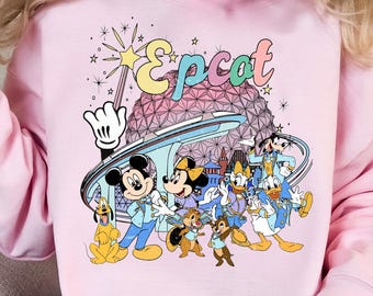 Vintage Disneyworld Epcot Mickey and Friends Hoodie, Epcot World Tour Hoodie, Epcot Travel Around The World, Family Trip