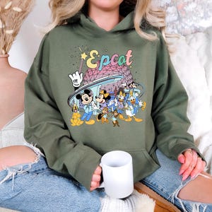 Vintage Disneyworld Epcot Mickey and Friends Hoodie, Epcot World Tour Hoodie, Epcot Travel Around The World, Family Trip image 3