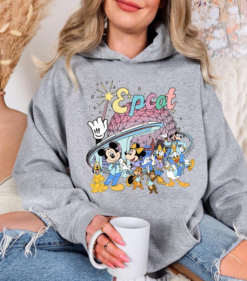 Vintage Disneyworld Epcot Mickey and Friends Hoodie, Epcot World Tour Hoodie, Epcot Travel Around The World, Family Trip image 8
