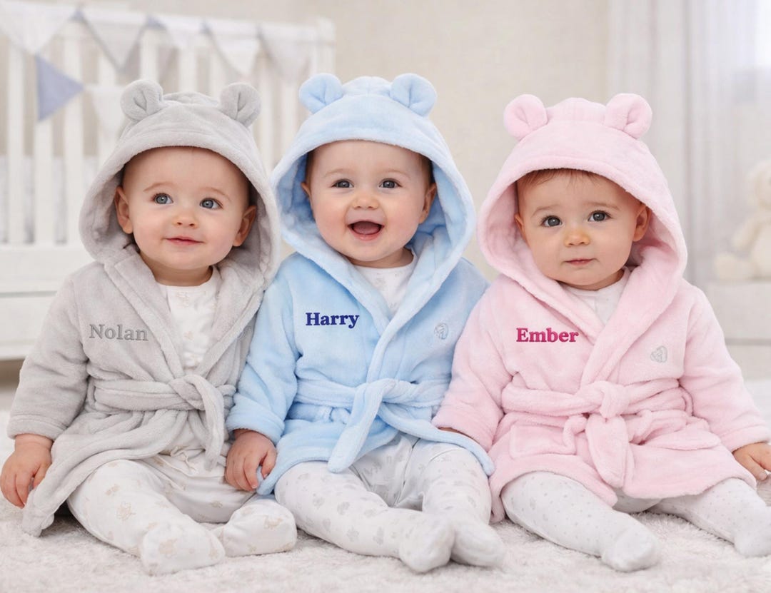 Personalized Baby Bathrobe With Name, Embroidered Baby Dressing Gown ...