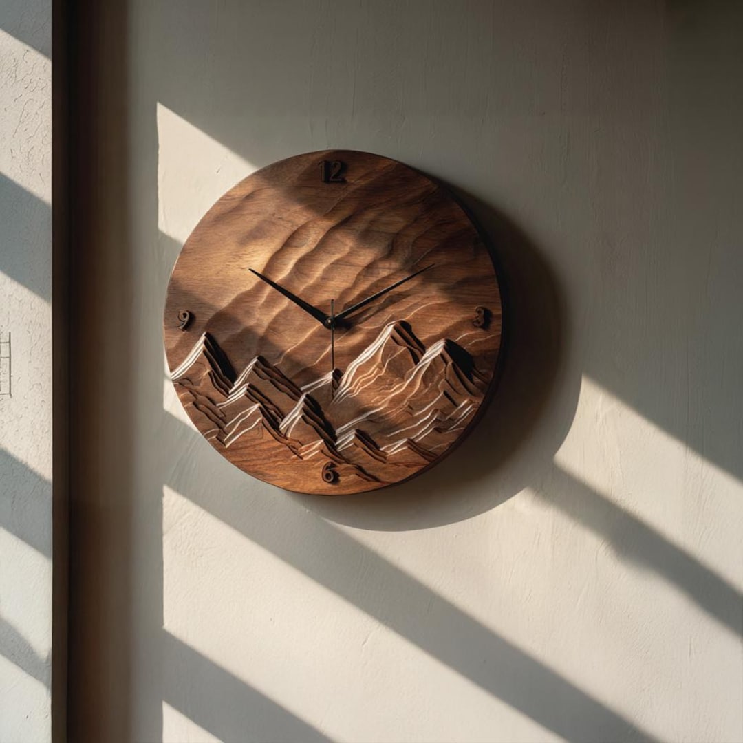 Rustic Wood Wall Clock Mountain Landscape for Living Room - Etsy