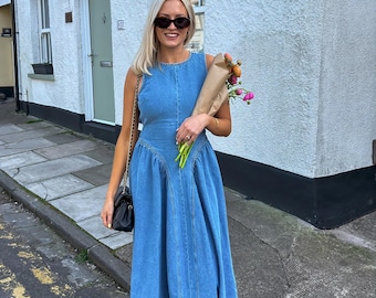 Denim Backless Maxi Dress